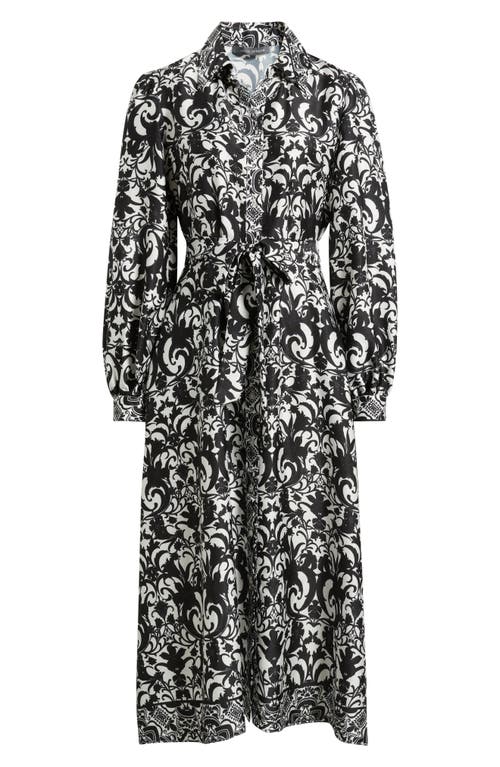 Julia Jordan Scroll Print Long Sleeve Shirtdress In Black