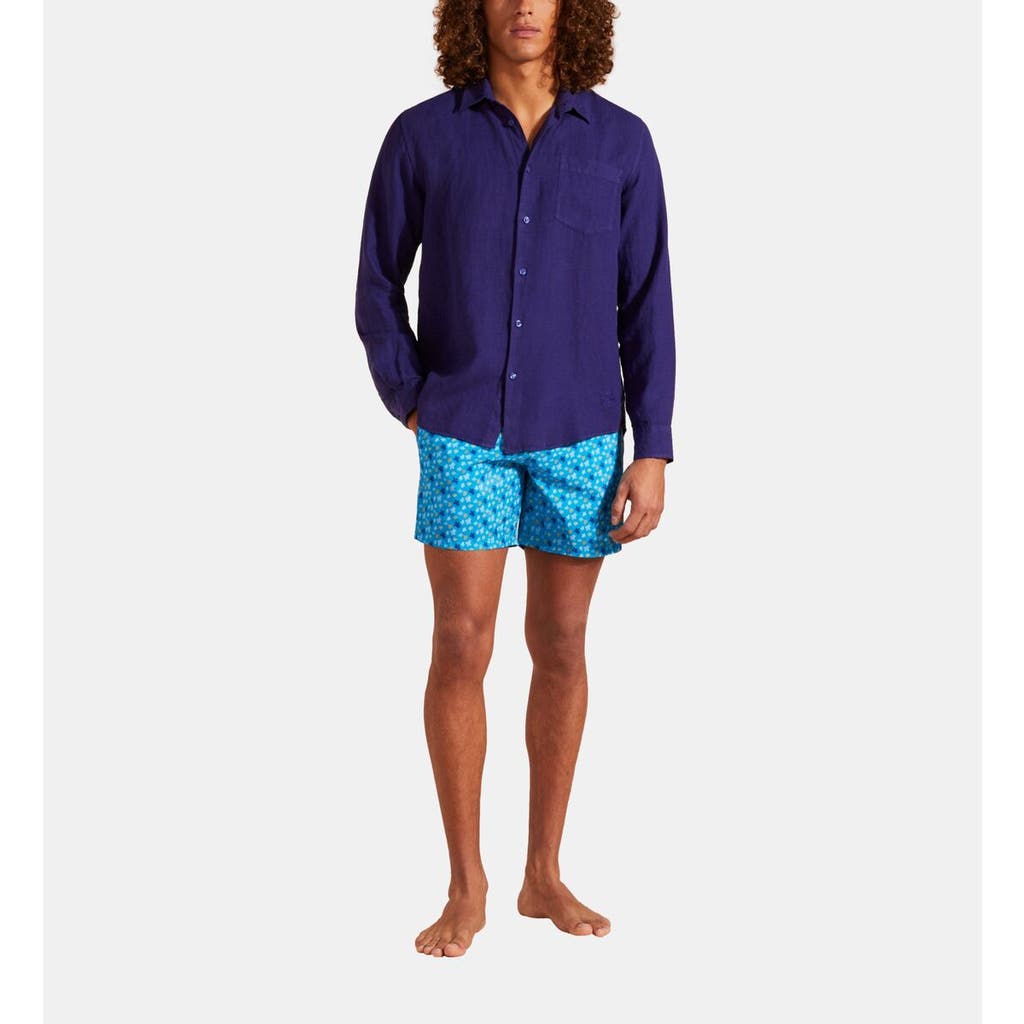 Vilebrequin Solid Linen Shirt In Minuit
