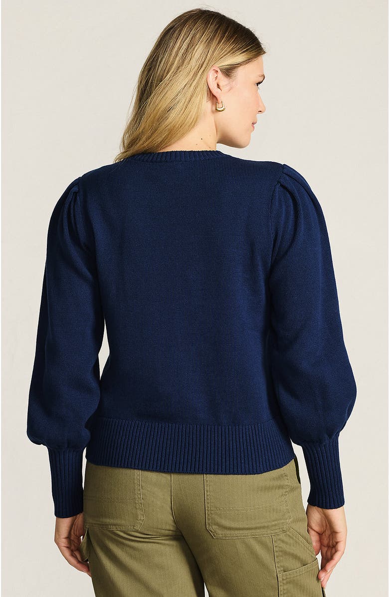 Lands' End Drifter Puff Sleeve Crew Neck Sweater, Alternate, color, Deep Sea Navy