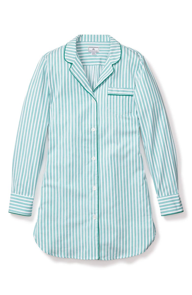 Petite Plume Emerald Stripe Cotton Nightgown, Alternate, color, 
