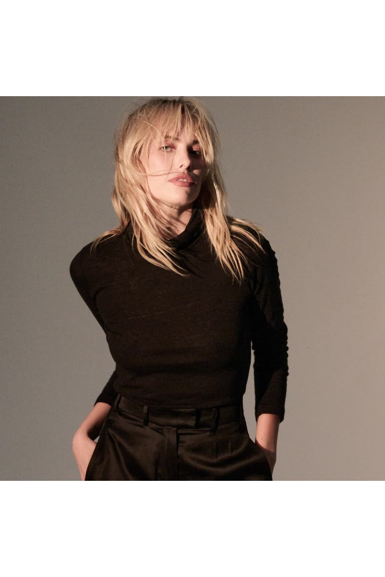 Cotton Cashmere Long Sleeve Turtleneck, Alternate, color, NOIR