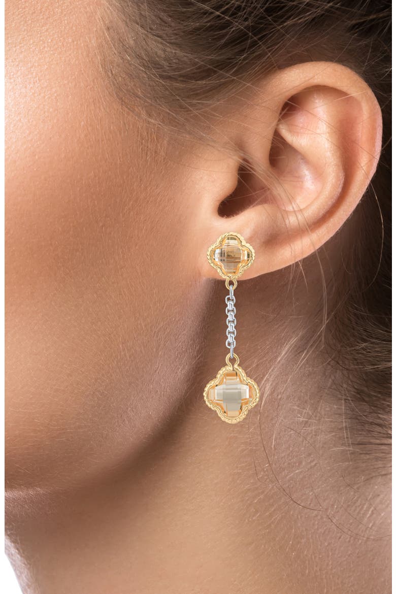 Cubic Zirconia Clover Drop Earrings, Alternate, color, CLEAR/ GOLD/ SILVER