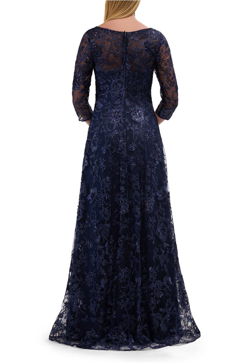 Lace Mother of the Bride Gown with V Neckline, Alternate, color, Navy