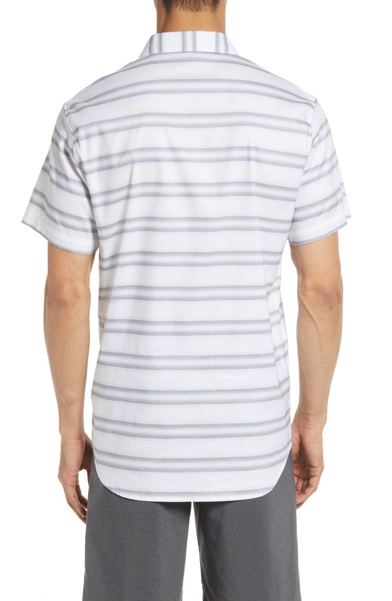 TravisMathew Aiden Stripe Short Sleeve Button-Up Shirt, Alternate, color, White