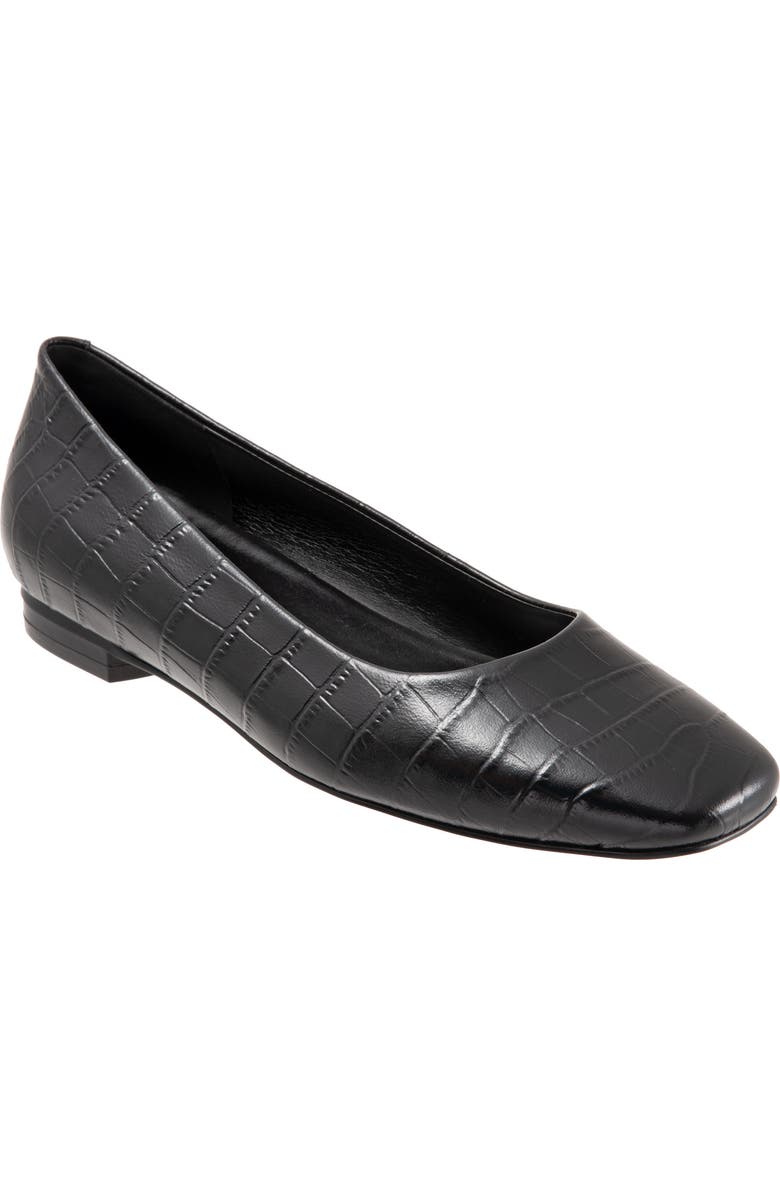 Trotters Honor Flat - Multiple Widths Available, Main, color, Black Croc Print Leather