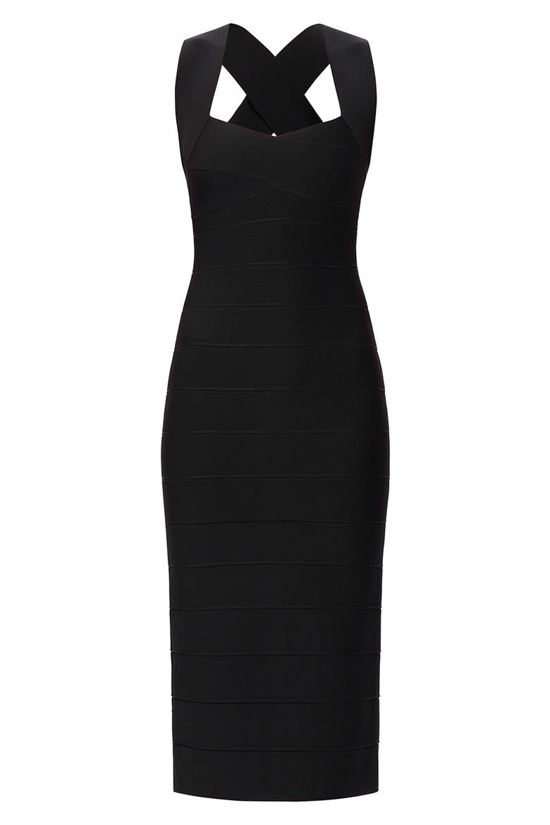 The Sandra Midi Bandage Dress, Alternate, color, BLACK