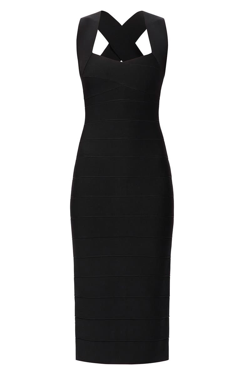 Herve Leger The Sandra Midi Bandage Dress, Alternate, color, Black
