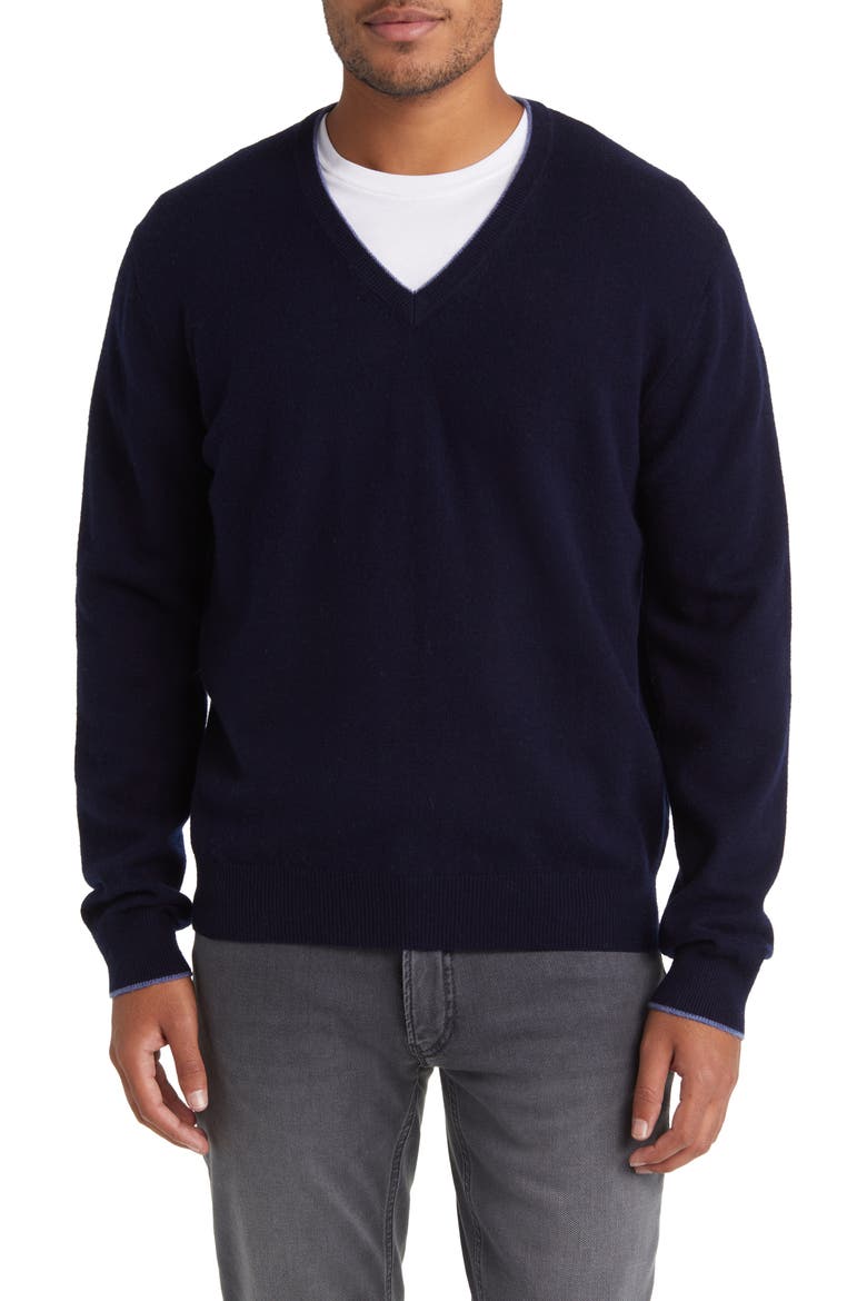 Tipped Merino Wool Sweater, Main, color, NAVY