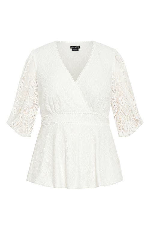 City Chic Ariah Stretch Lace Top In White