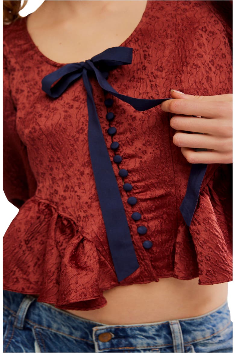 Pamela Embroidered Bow Crop Top, Alternate, color, SPICED RUM