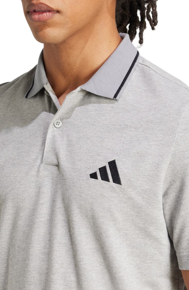 adidas Cotton Piqué Knit Polo, Alternate, color, Medium Grey Heather/ Black