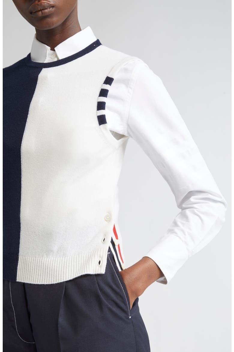 4-Bar Crop Cashmere Sweater, Alternate, color, NAVY/ WHITE