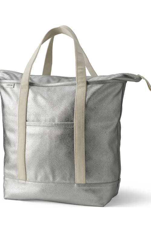 Lands' End Zip Top Canvas Tote Bag In Silver