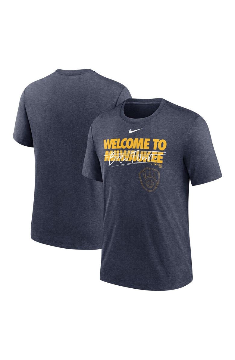 Nike Men's Nike Heather Navy Milwaukee Brewers Home Spin Tri-Blend T-Shirt, Main, color, Heather Navy