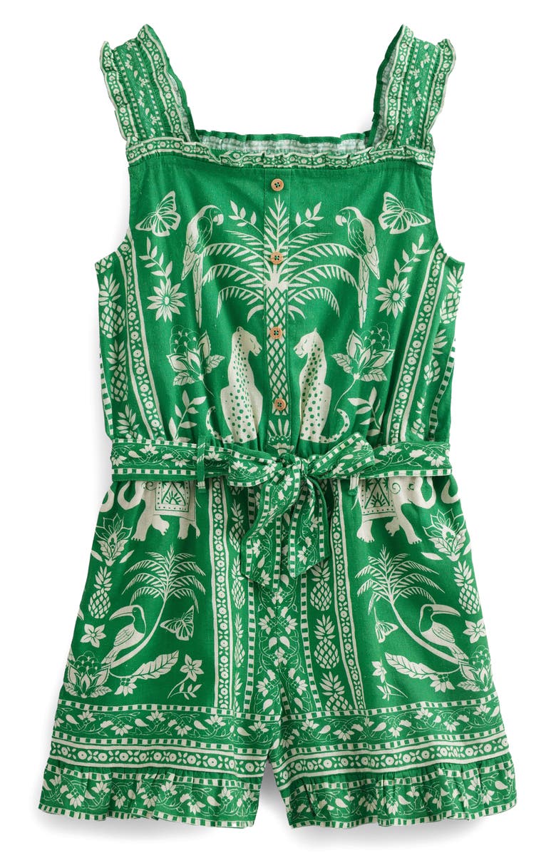 Mini Boden Kids' Tropical Print Linen & Cotton Romper, Alternate, color,
