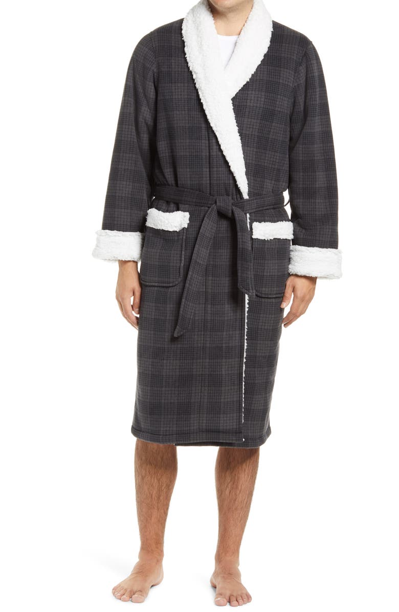 Nordstrom Plaid Fleece Robe with Faux Shearling Lining, Main, color, 