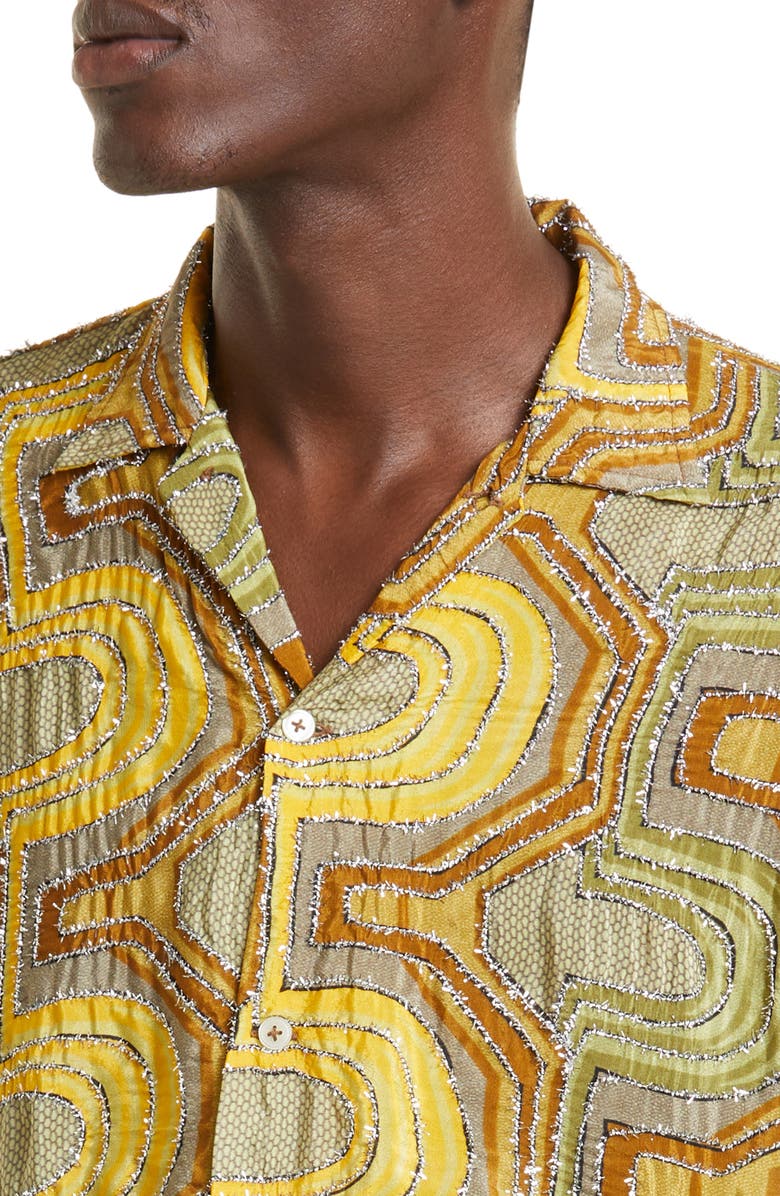 Bode Disco Tinsel Short Sleeve Button-Up Camp Shirt, Alternate, color, 