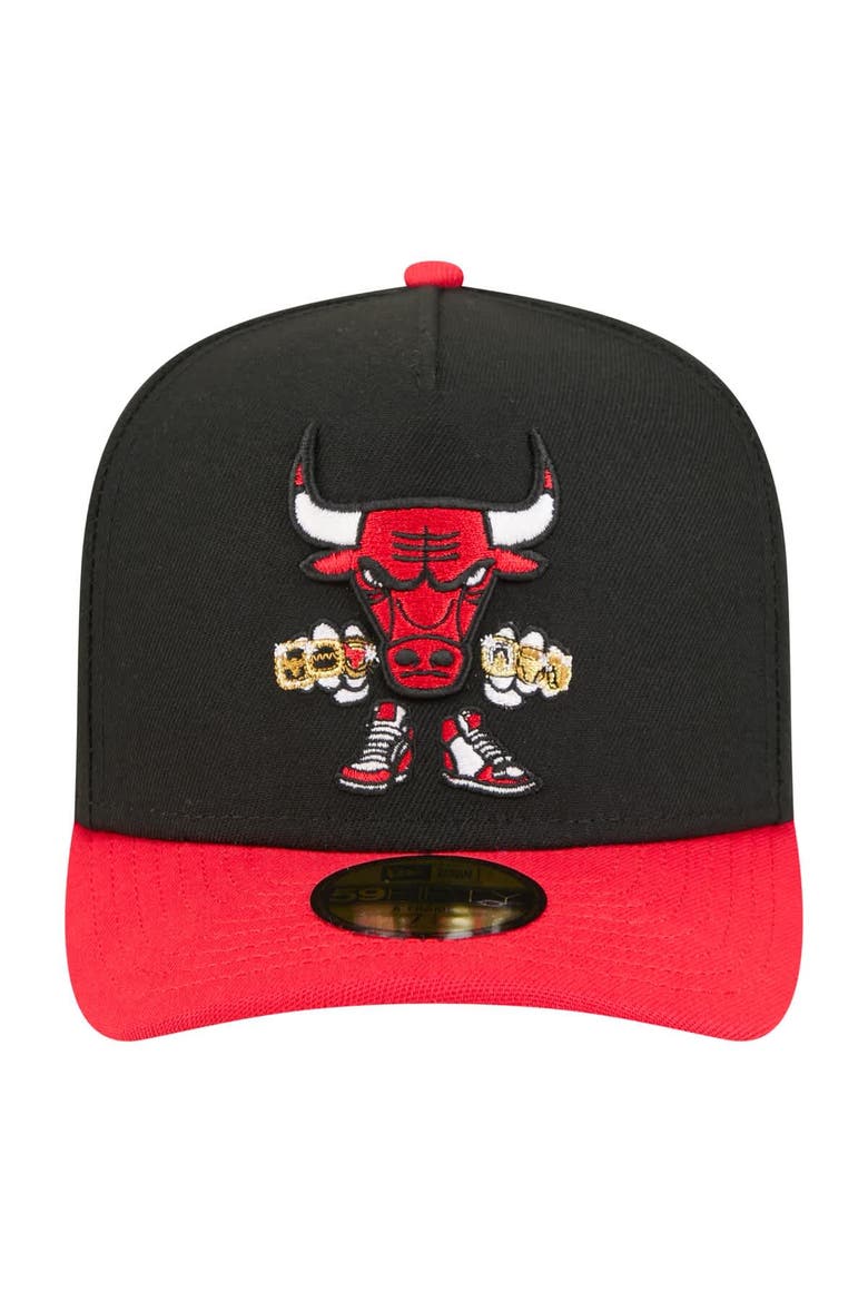 Men's New Era  Black Chicago Bulls Injection Cartoon Logo A-Frame 59FIFTY Fitted Hat, Alternate, color, Black