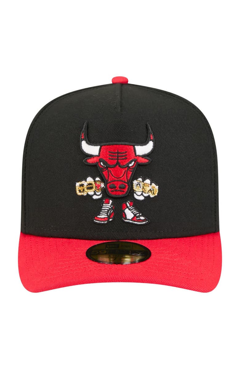 New Era Men's New Era Black Chicago Bulls Injection Cartoon Logo A-Frame 59FIFTY Fitted Hat, Alternate, color, Black