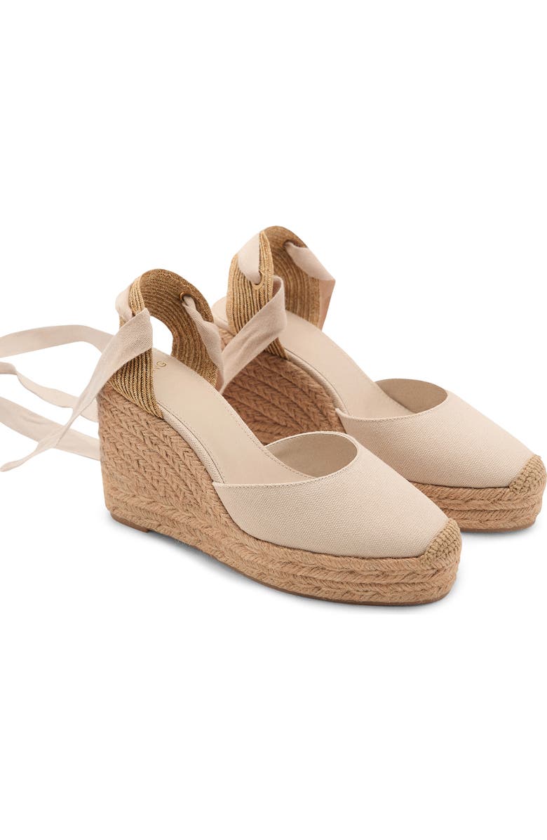 MANGO Ankle Wrap Platform Wedge Espadrille, Main, color, Ecru
