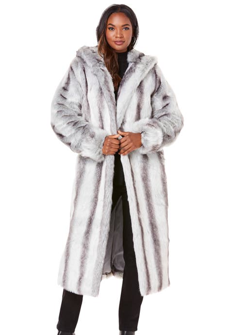 Plus Size Hooded Faux Fur Coat (Plus)