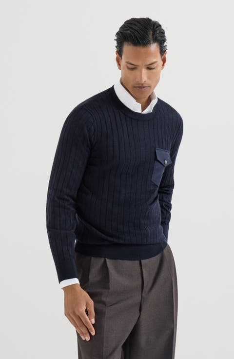 Cashmere and silk ribbed sweater with chest pocket