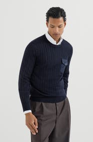 Brunello Cucinelli Cashmere and silk ribbed sweater with chest pocket