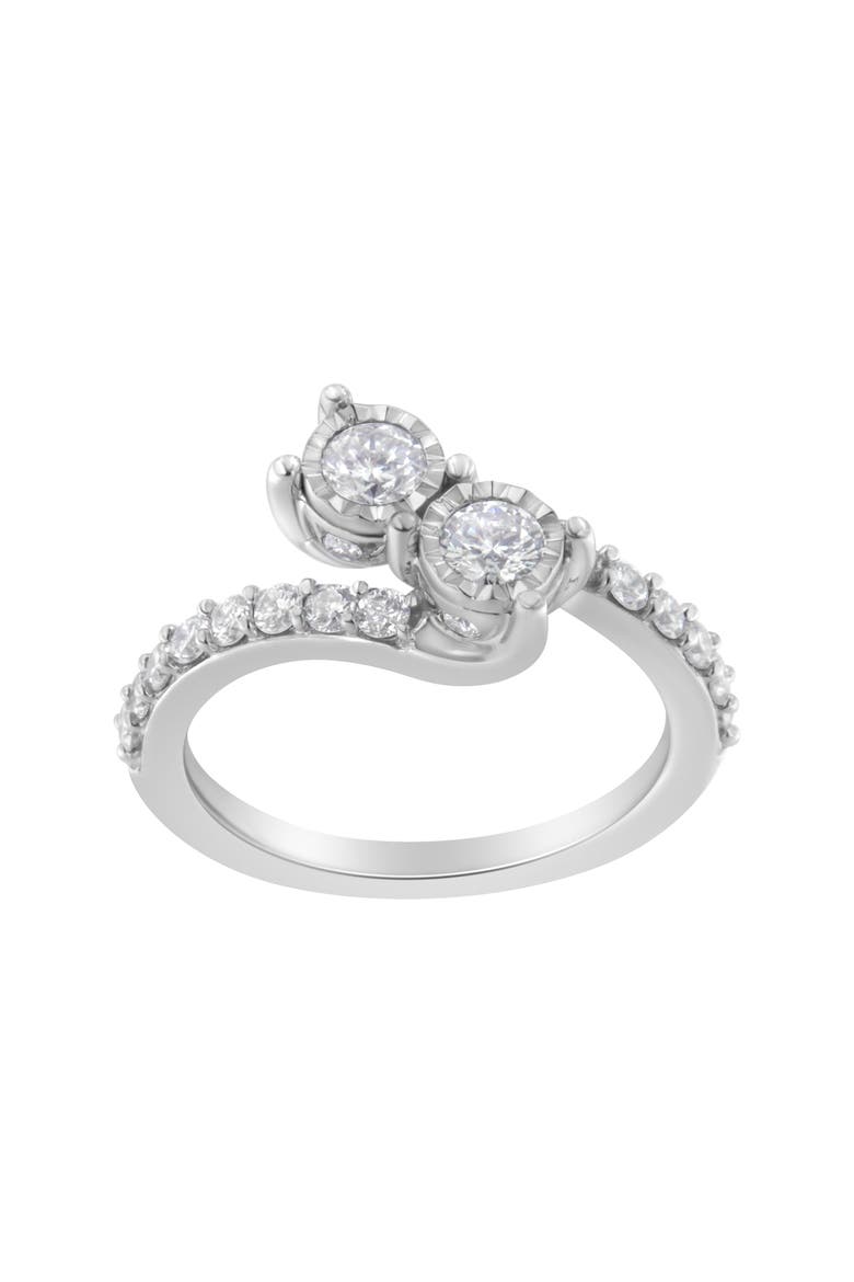 10K White Gold 1.0 Cttw Diamond Two-Stone Miracle-Set Bypass Ring, Alternate, color, White Gold