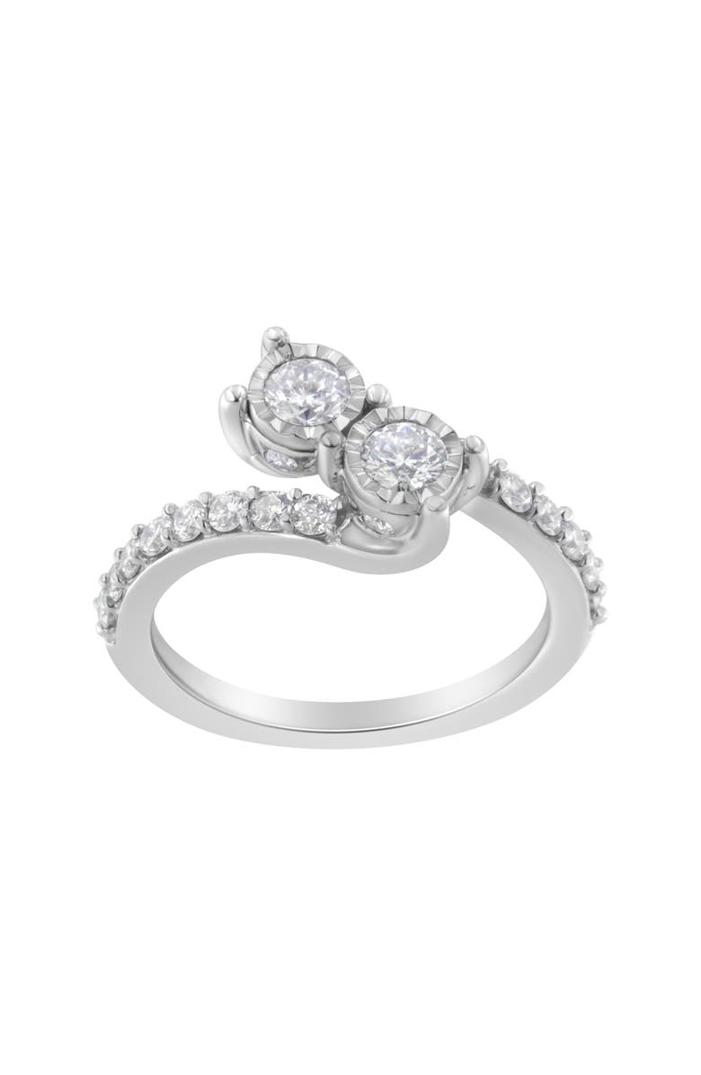 Haus of Brilliance 10K White Gold Two-Stone Miracle-Set Diamond Bypass Ring, Alternate, color, White Gold