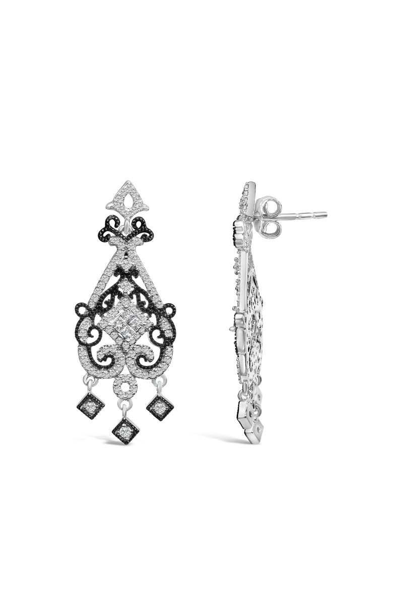 Haus of Brilliance Black Rhodium and Silver 3/4 Cttw Diamond Chandelier Earrings, Alternate, color, White