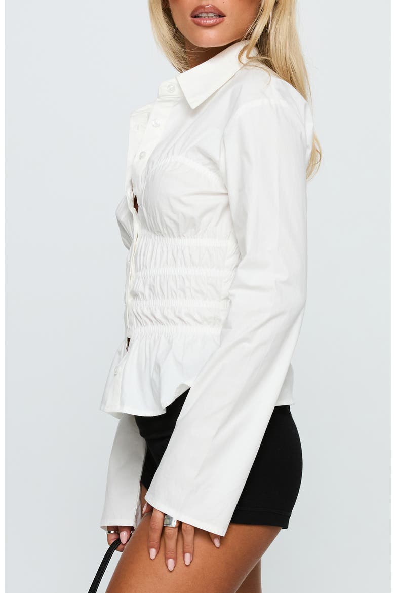 Lisel Shirred Button-Up Shirt, Alternate, color, WHITE