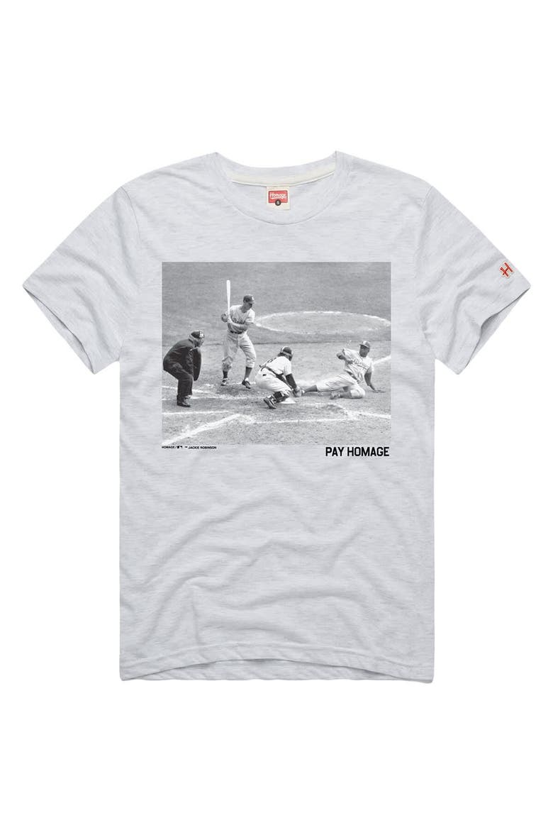 Men's Homage Jackie Robinson Ash Brooklyn Dodgers Cooperstown Collection Pay Homage Player Graphic Tri-Blend T-Shirt, Alternate, color, Ash