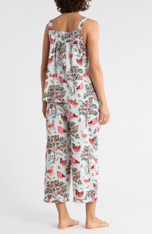 Printfresh Back To Bed Organic Cotton Poplin Cropped Pajamas In Blue