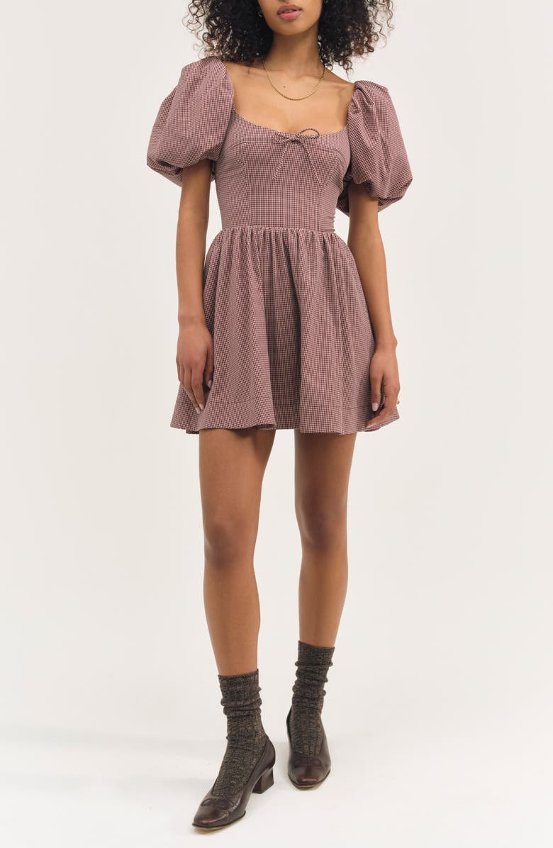 For Love & Lemons Florence Plaid Minidress, Main, color, Burgundy