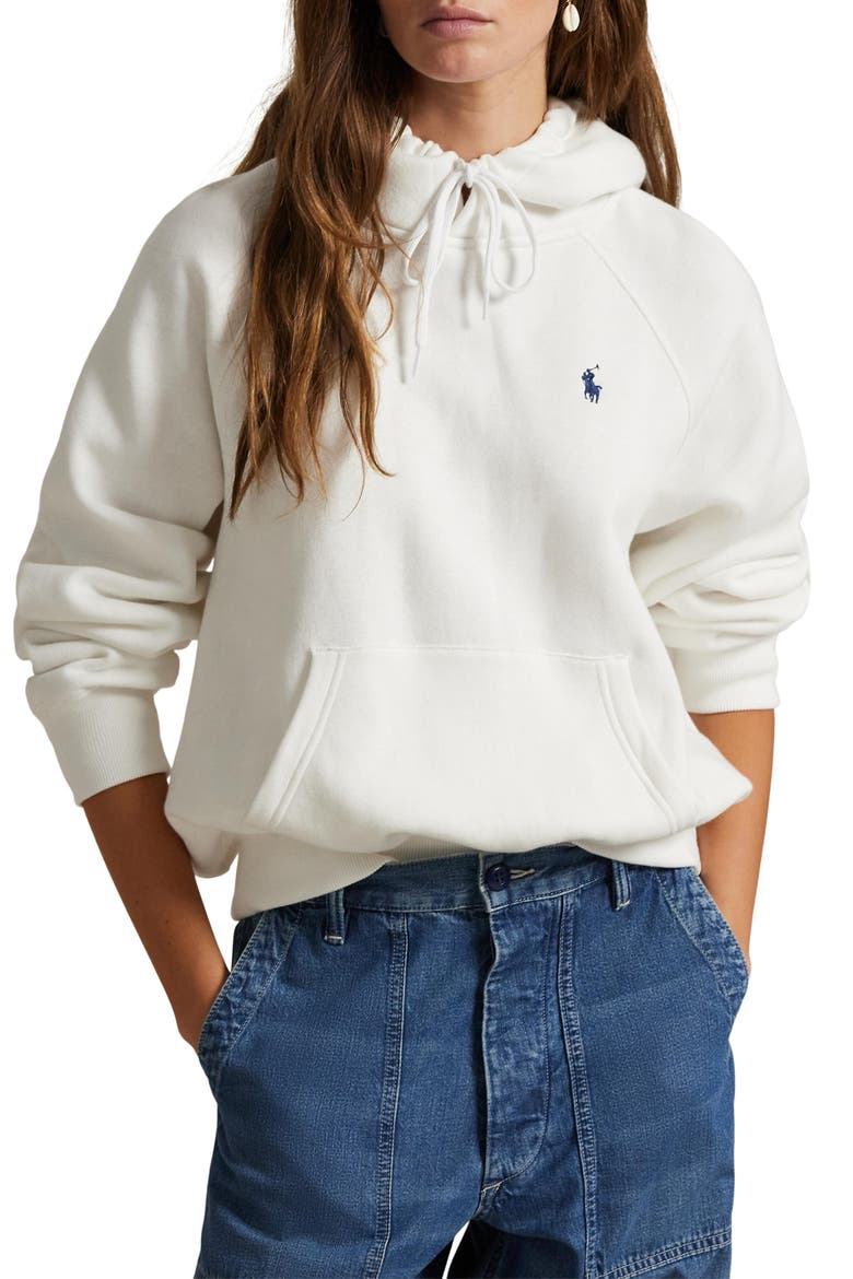 Shrunken Fleece Cotton Blend Hoodie, Main, color, WHITE