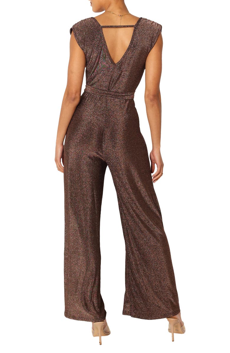 Petal & Pup Nora Metallic Wide Leg Jumpsuit, Alternate, color, Chocolate
