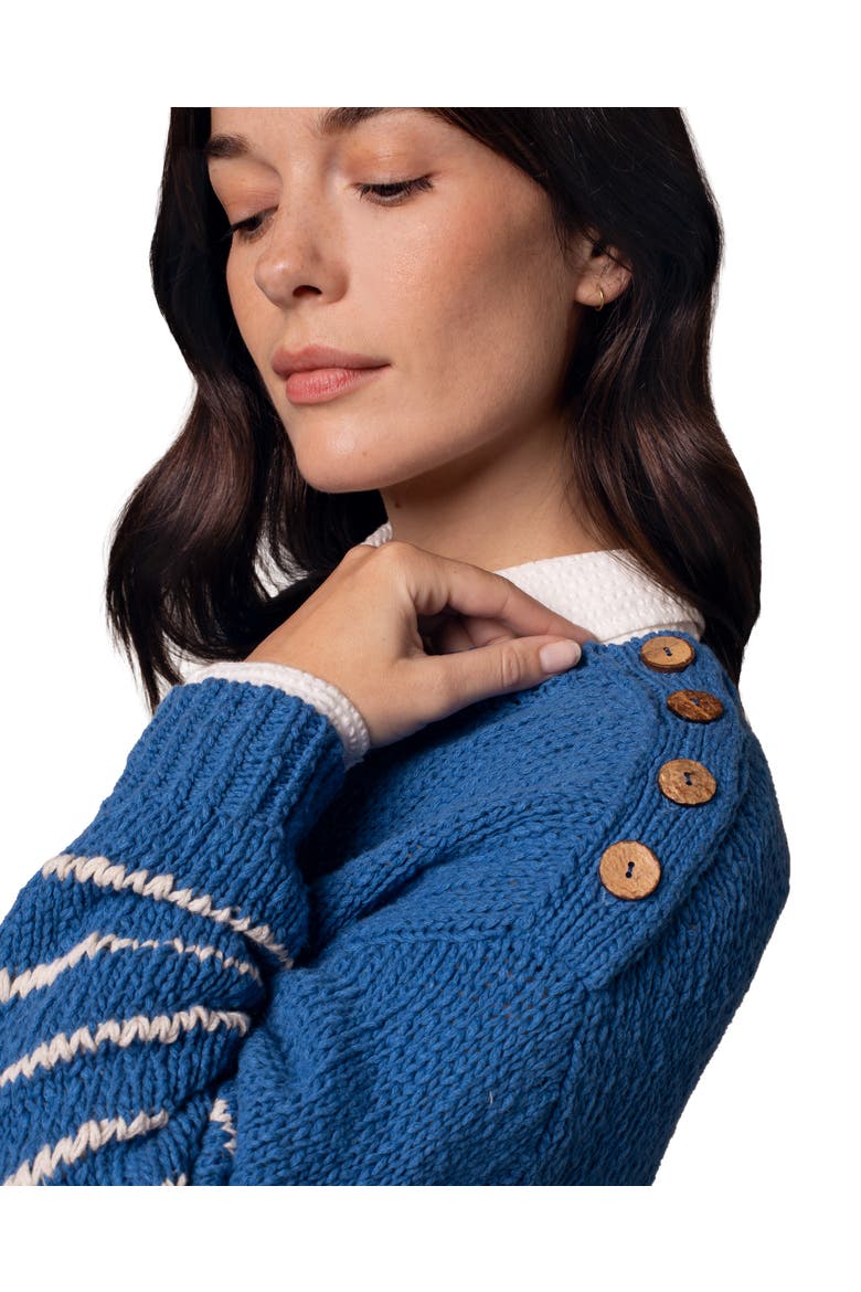 Long Sleeve Drop Stitch Breton Sweater, Alternate, color, Lapis / Ecru