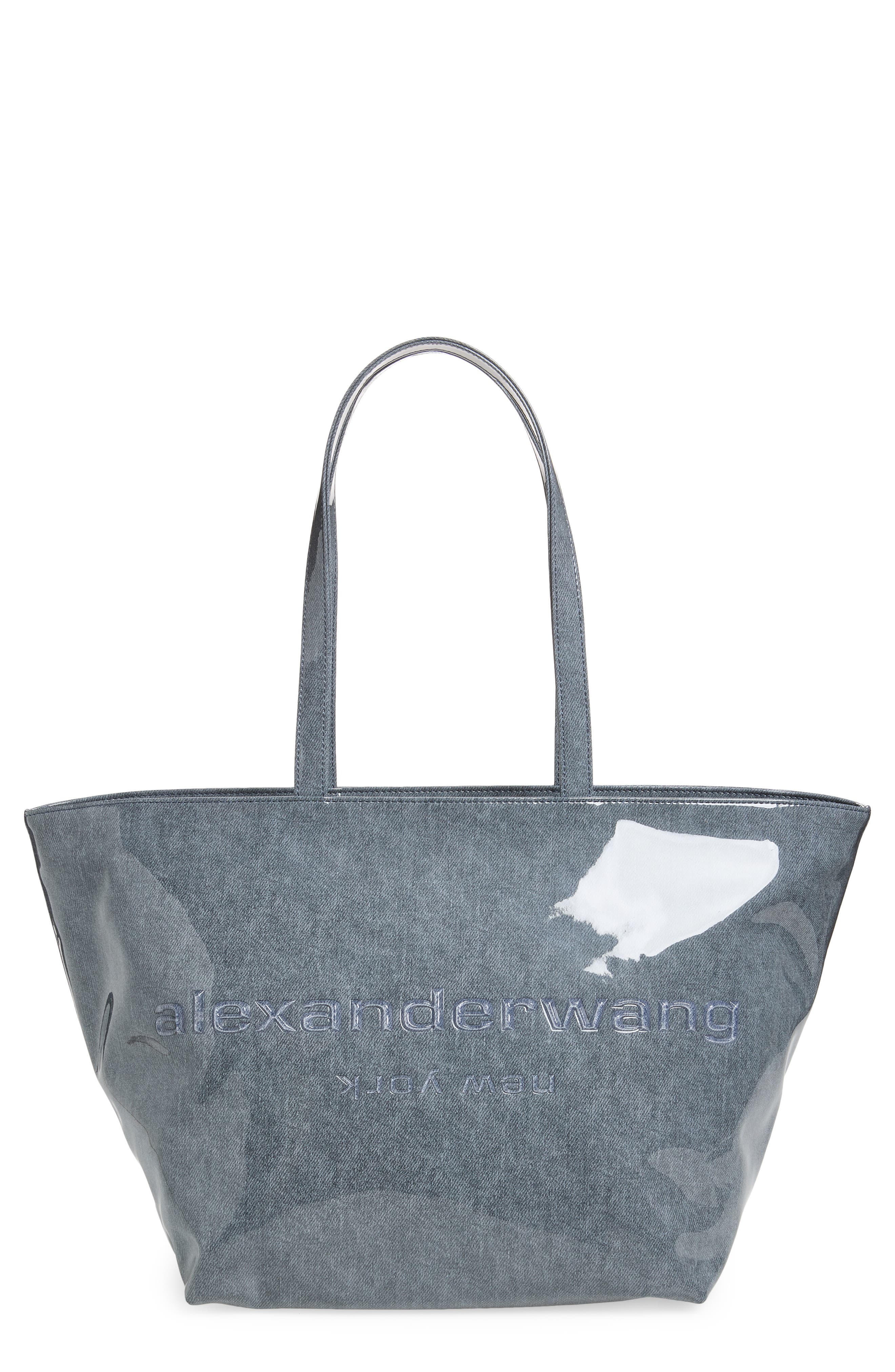 Alexander Wang Punch Lacquered Denim Tote Bag, Main, color, Navy