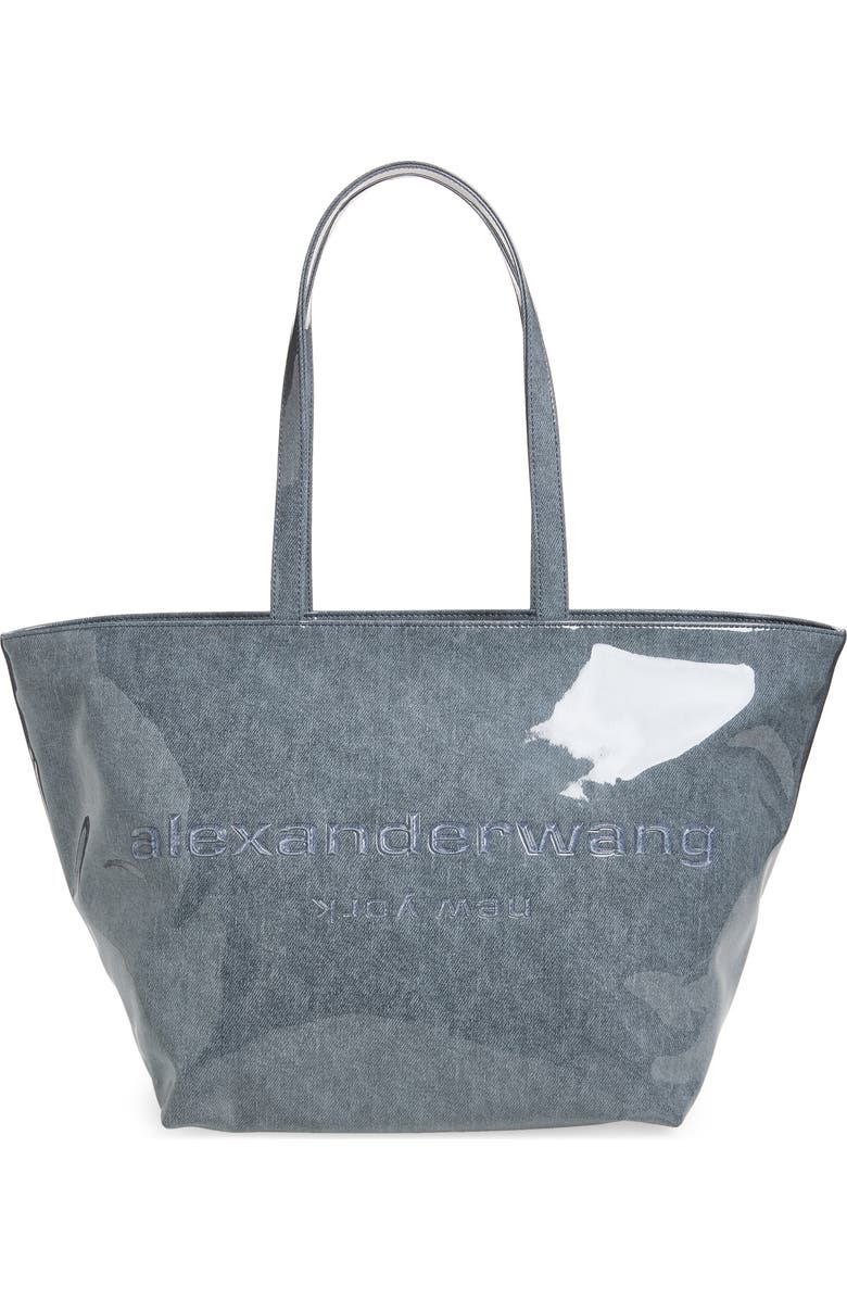 Alexander Wang Punch Lacquered Denim Tote Bag, Main, color, Navy