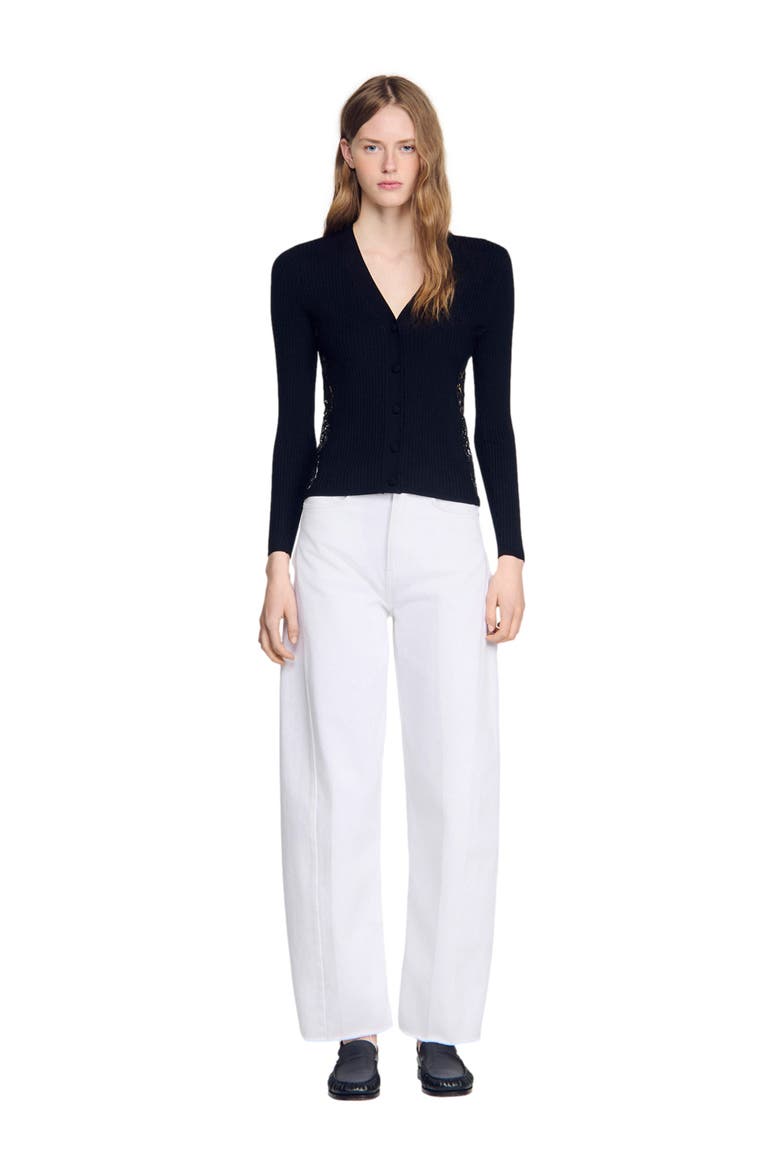 Cardigan with lace panel, Main, color, Black