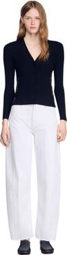 SANDRO Cardigan with lace panel