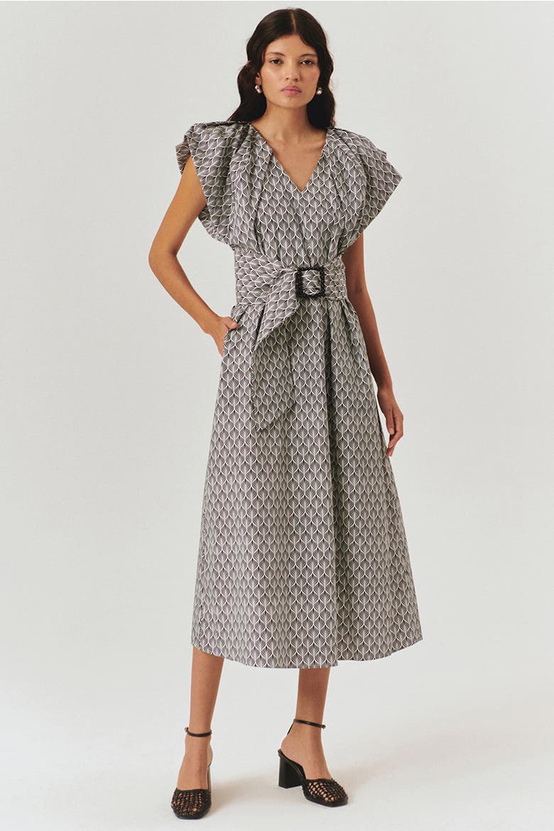 Hanna Midi Dress, Alternate, color, BLACK-WHITE
