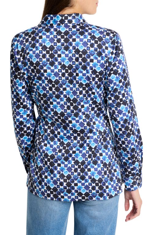 Nic + Zoe Nic+zoe Baubles Side Tie Stretch Cotton Shirt In Blue Multi