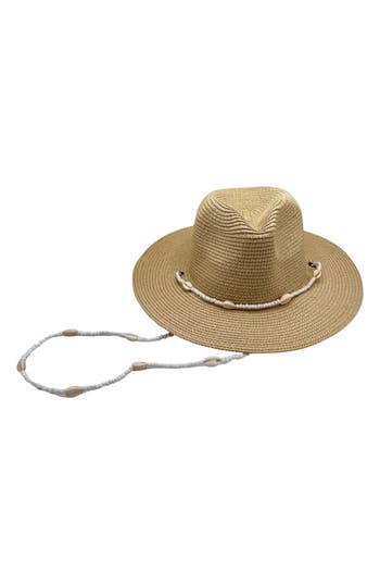 Modern Monarchie Seashell Strap Straw Fedora In Natural