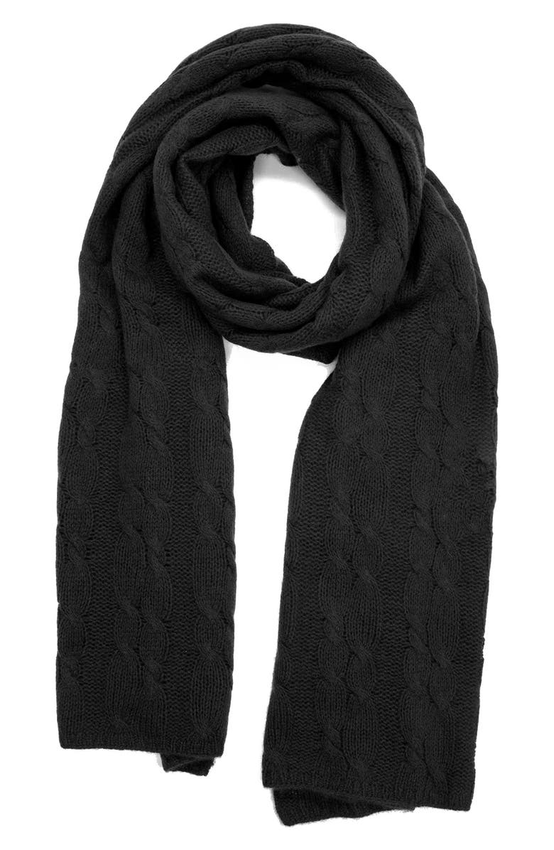 Portolano Cashmere Cable Knit Scarf, Main, color, Black
