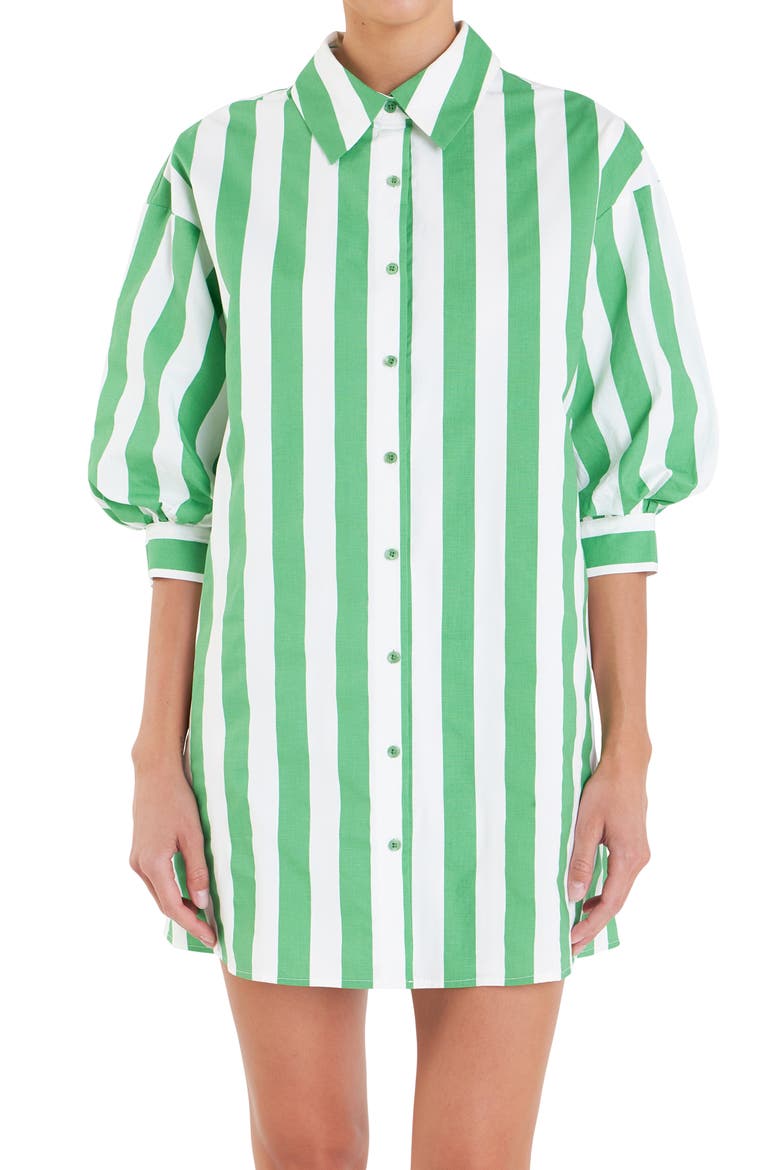 Big Stripe Stretch Cotton Shirtdress, Main, color, GREEN STRIPE