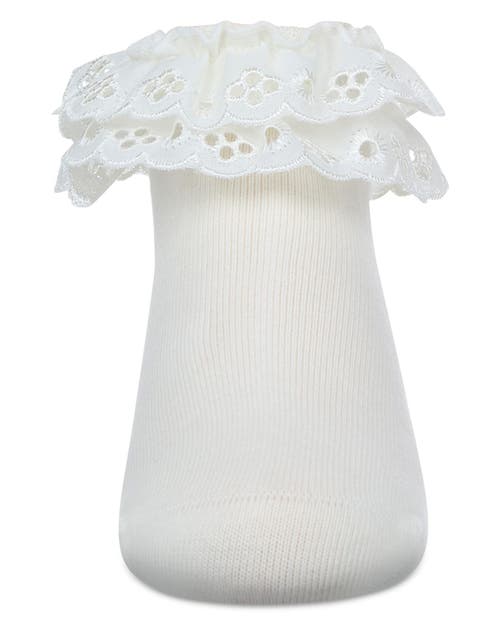 Memoi Dual Layer Eyelet Lace Anklet Sock In White