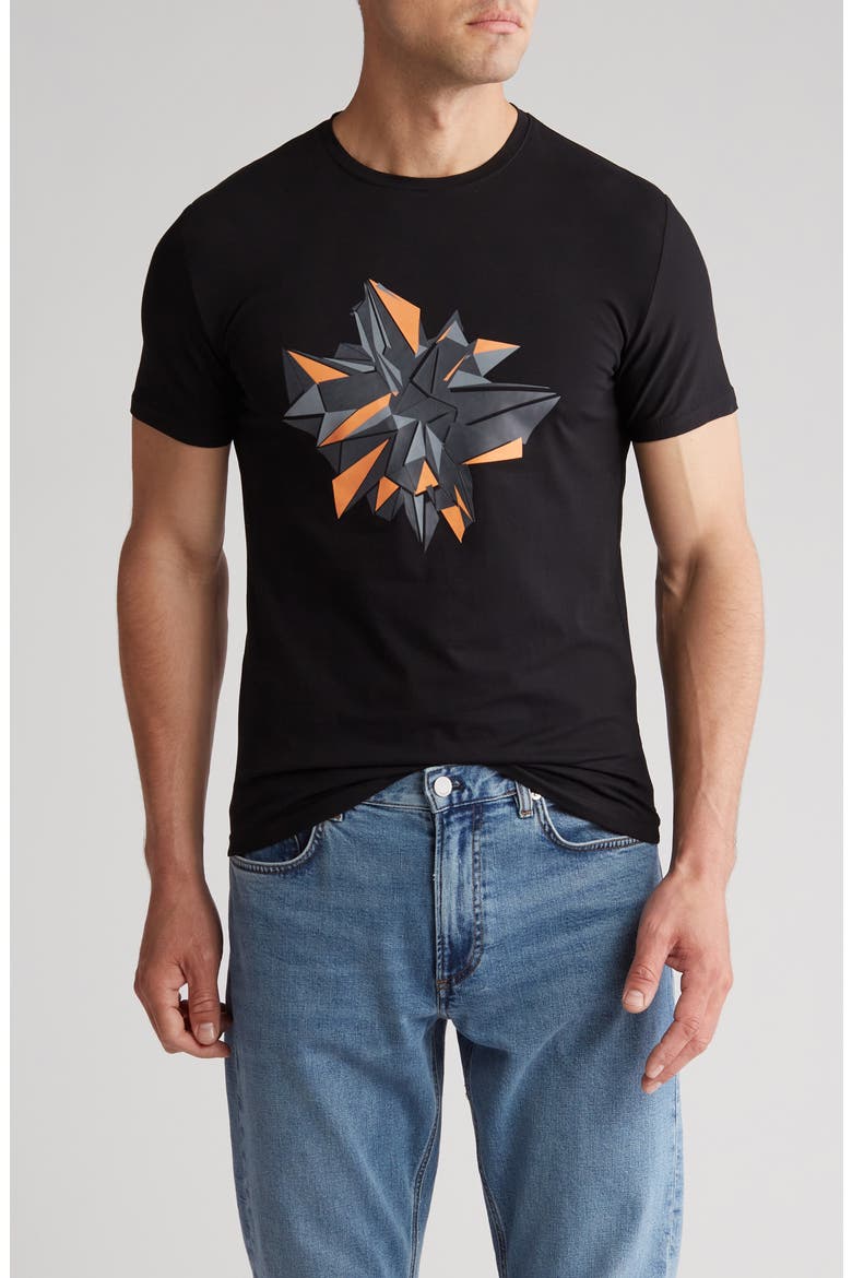 3D Abstract Graphic Print T-Shirt, Main, color, BLACK