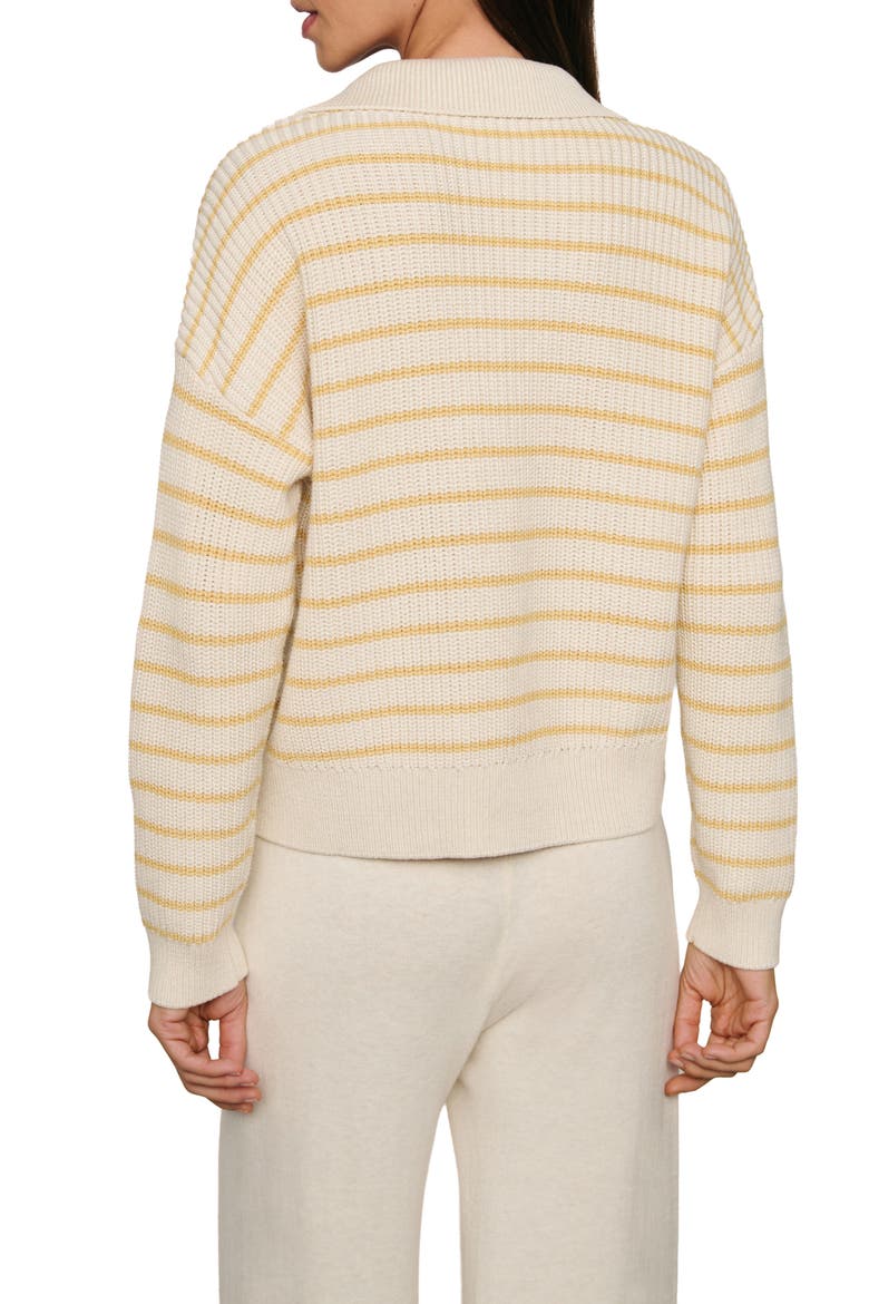 Coastal Stripe Cotton Blend Polo Sweater, Alternate, color, STRIPE ALMOND HEATHER/ SUNBEAM