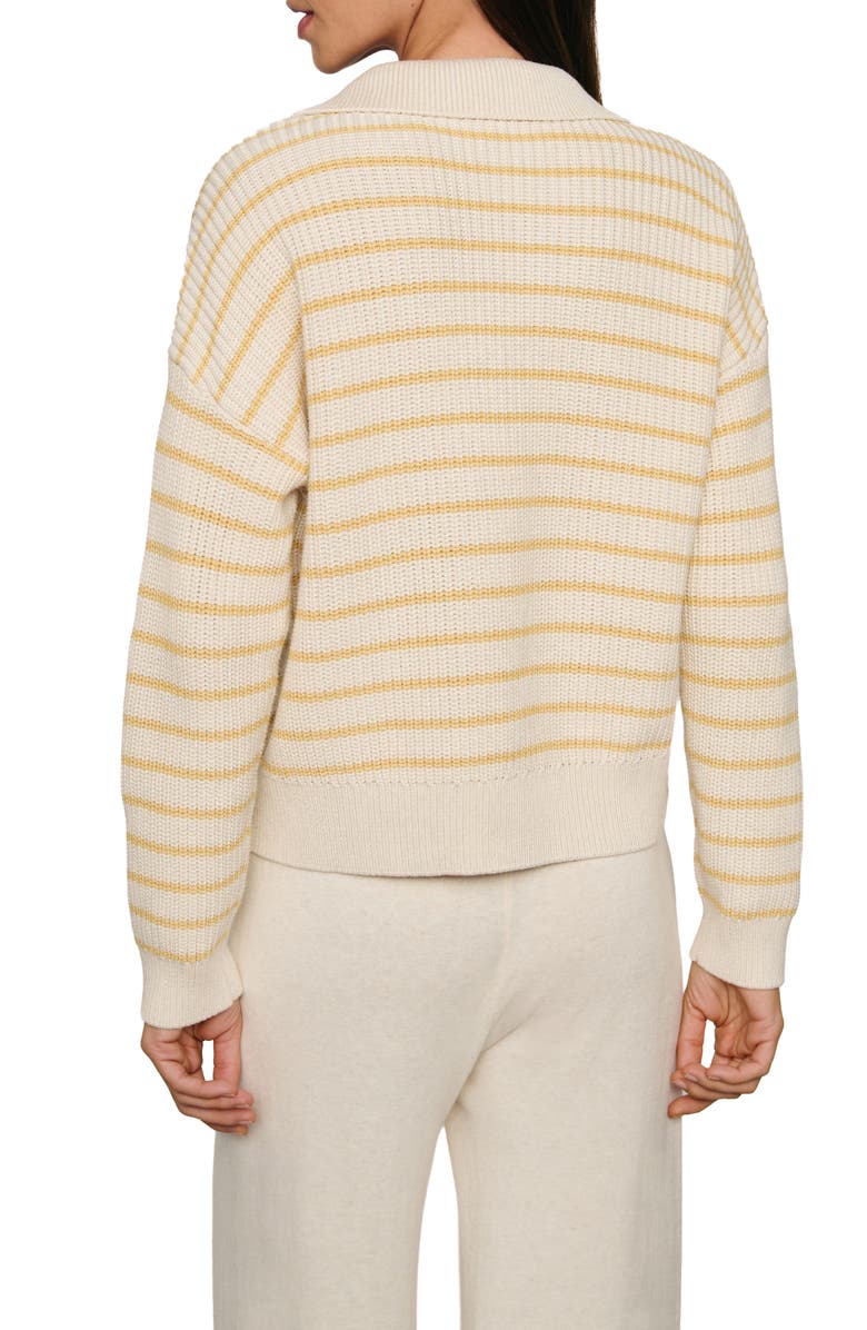 Eberjey Coastal Stripe Cotton Blend Polo Sweater, Alternate, color, Stripe Almond Heather/ Sunbeam